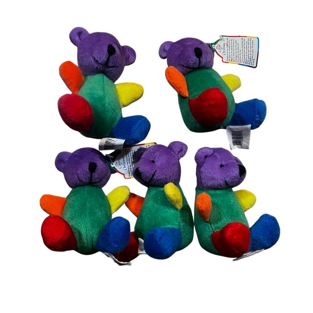 Lot 5 Vintage Colorful Teddy Bear Plush 5” Oriental Trading Rainbow‎ Stuffed Toy